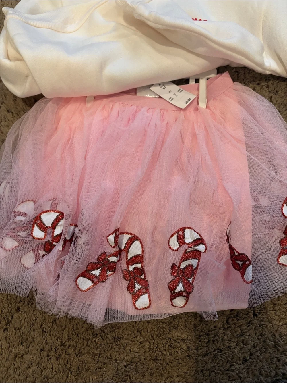 Bluey and bingo sweatshirt with candy cane skirt